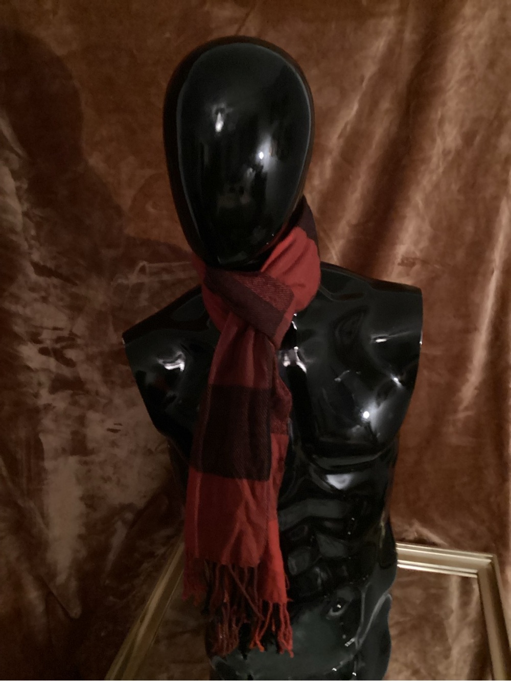 Men's Red and Black Plaid Scarf - Unbranded